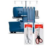 Kit Máquina De Costura Overloque S0235 Azul + Tesoura 8" Tecido E Tesoura Multiuso Preta 127v