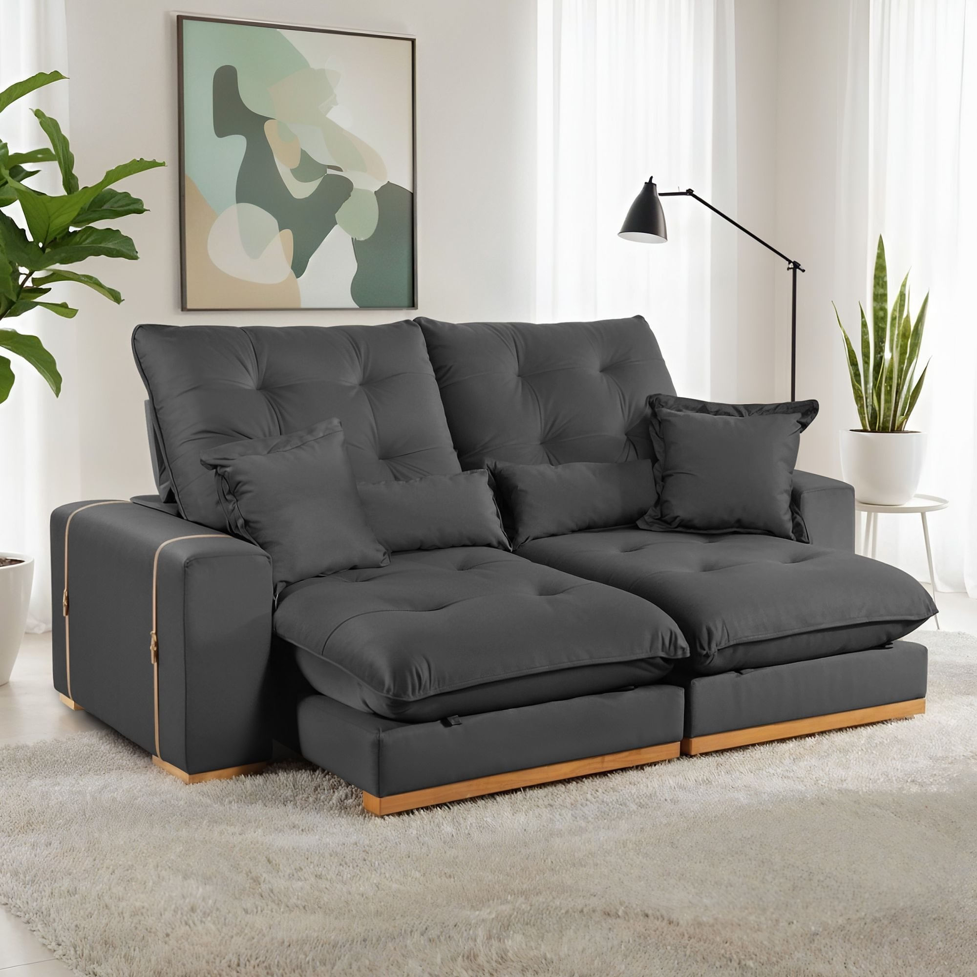 Sofá Retrátil E Reclinável 2 Lugares 210cm Kioto Cinza