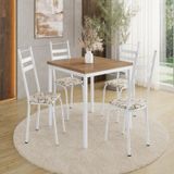 Conjunto Sala De Jantar Mesa Quadrada 90cm Tampo Bp Com 4 Cadeiras Adriana Branco/madeira Cedro/ Demolição