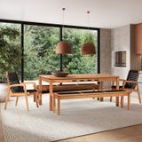 Conjunto 2 Bancos 2 Cadeiras 1 Mesa 180cm - Varanda Coberta/área Gourmet Traço Stain Jatobá/corda Preto