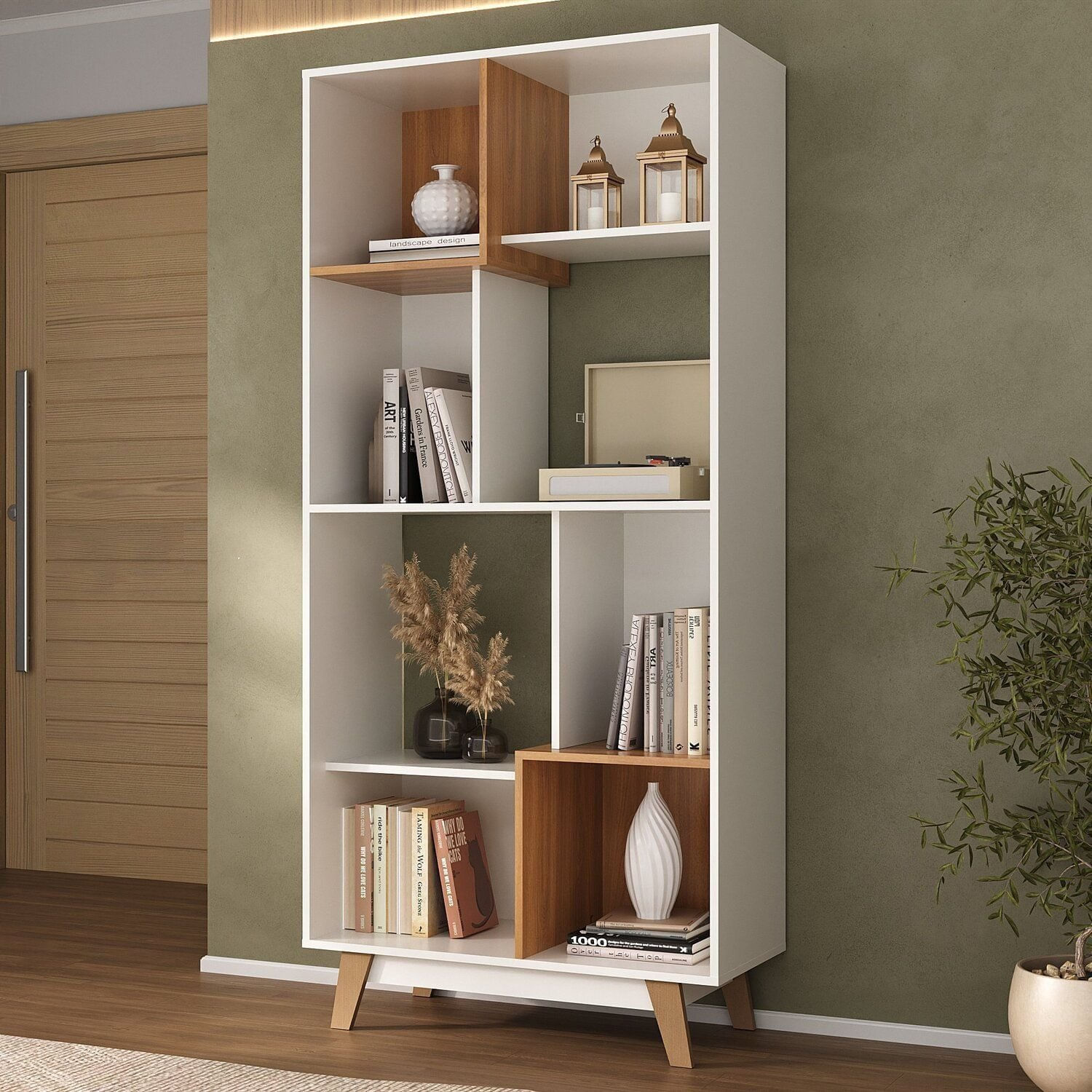 Estante Para Livros 8 Nichos Yescasa Branco/nogal