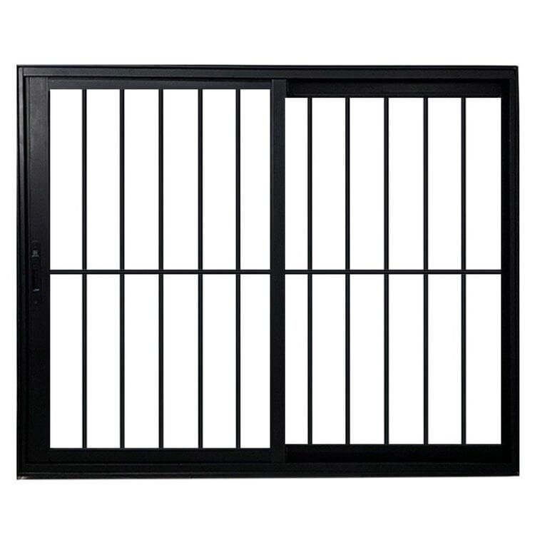 Janela Vitro 2 Folhas Com Grade De Correr Alum. Preto Linha Veneza 120x120 Preto