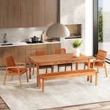 Conjunto 4 Cadeiras 1 Banco 1 Mesa 180cm - Varanda Coberta/área Gourmet Traço Stain Jatobá/ocre Laranja