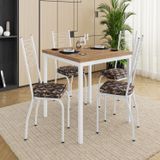 Conjunto Sala De Jantar Mesa Quadrada 90cm Tampo Bp Com 4 Cadeiras Adriana Branco/mosaico Palha/demolição