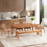 Conjunto 1 Banco 4 Cadeiras E 1 Mesa 180cm Traço Stain Jatobá/corda Areia