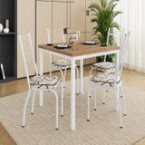 Conjunto Sala De Jantar Mesa Quadrada 90cm Tampo Bp Com 4 Cadeiras Adriana Branco/madeira Cedro/demolição