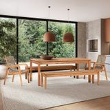 Conjunto 2 Bancos 2 Cadeiras 1 Mesa 180cm - Varanda Coberta/área Gourmet Traço Stain Jatobá/corda Rami