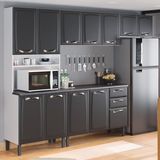 Cozinha Compacta Em Aço 4 Peças 12 Portas 2 Gavetas Paneleiro Nicho Forno Em Aço New Premium Itatiaia Grafite
