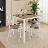 Conjunto Sala De Jantar Mesa Quadrada 90cm Tampo Bp Com 4 Cadeiras Adriana Branco/rattan/demolição