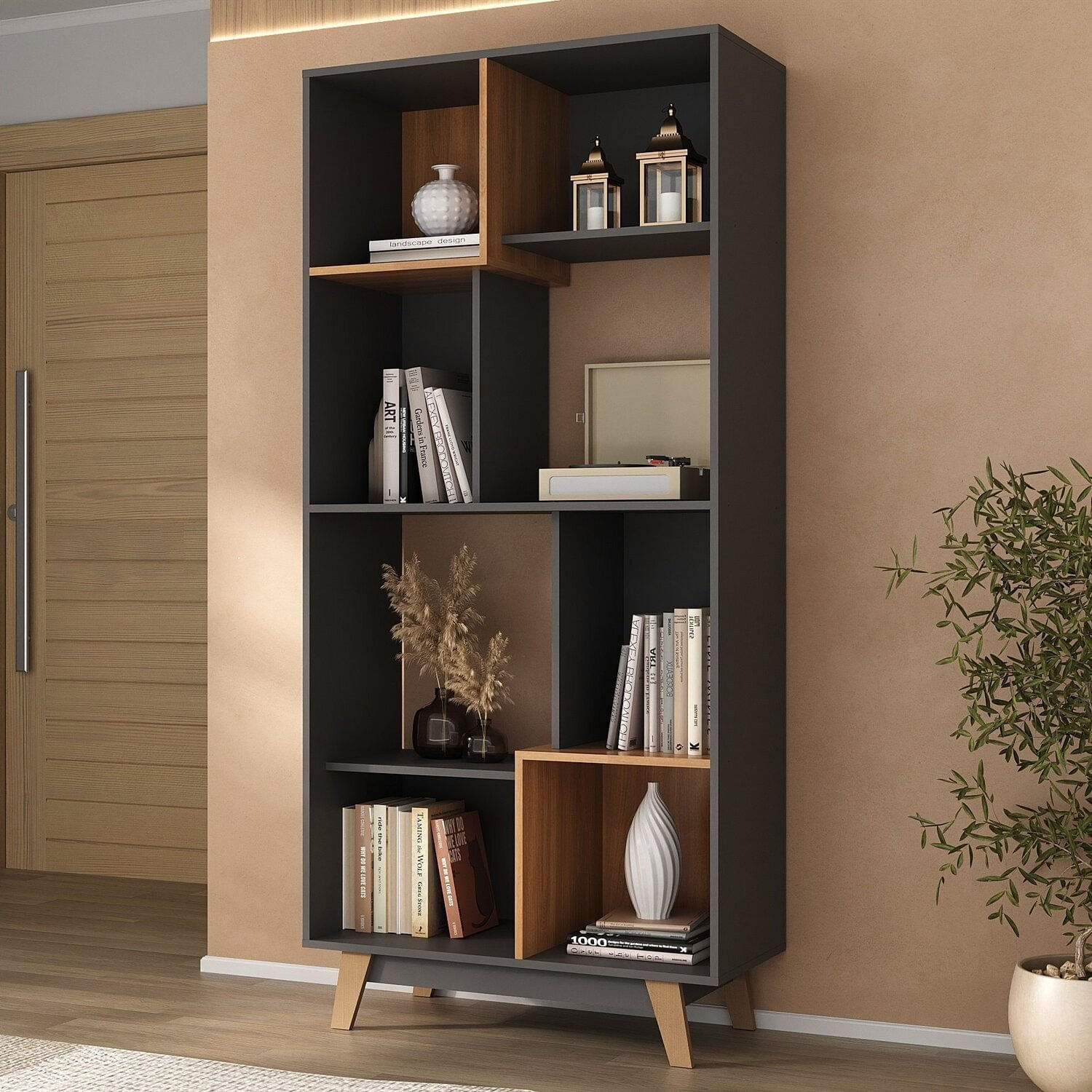 Estante Para Livros 8 Nicho Yescasa Cinza/nogal