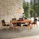 Conjunto 6 Cadeira 1 Mesa 180cm - Varanda Coberta/área Gourmet Traço Stain Jatobá/corda Preto