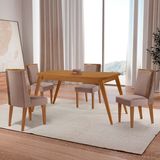 Conjunto Sala De Jantar Mesa Com 4 Cadeiras 120cm Cleo Merlim Linho Capuccino / Tork / Naturalle / Off White