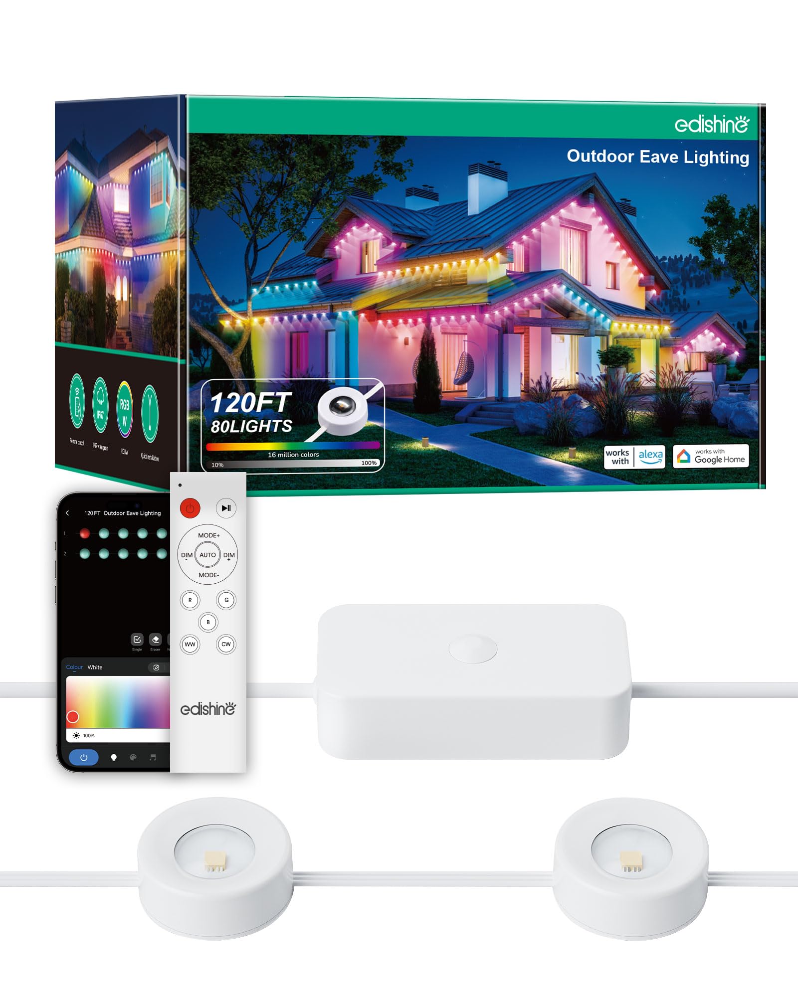 Luzes De Natal Ao Ar Livre Edishine 120 Pés 80 Led Rgbw