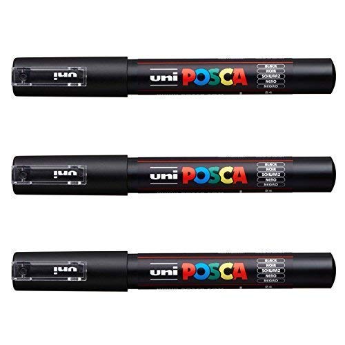Caneta Marcadora Uni-ball Posca Pc-1m À Base De Água Preta, Pacote Com 3