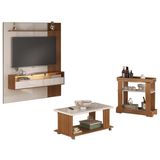 Painel Tv 72 Pol 160 Cm Carrinho Bar E Mesa De Centro Cinamomo Off White Arly