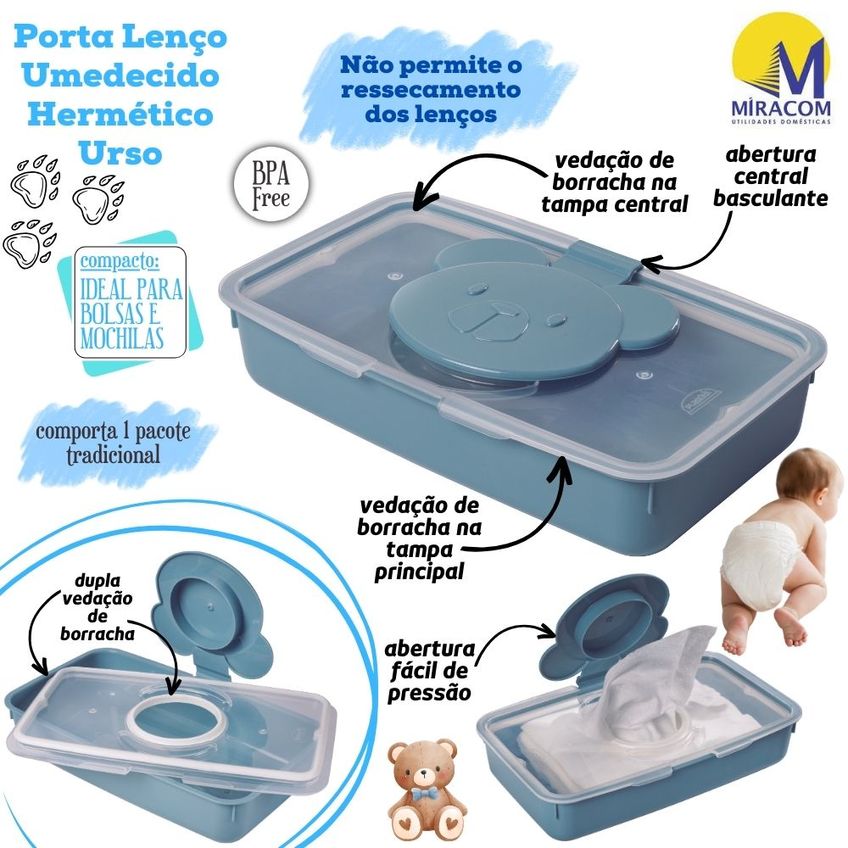 Kit Caixa Porta Fraldas Com Alça, Caixa Com Alça E Porta Lenço Umedecido Urso Plasutil - imagem 4