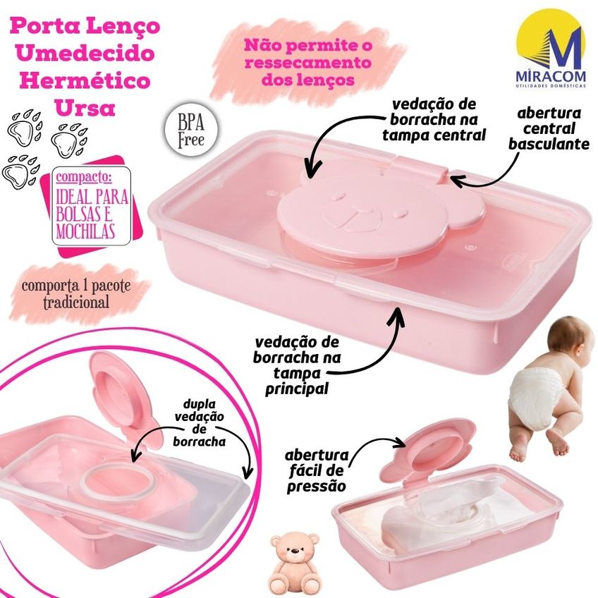 Kit Caixa Porta Fraldas Com Alça, Maleta Com Alça E Porta Lenço Umedecido Ursa Plasutil - imagem 4
