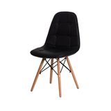 Cadeira De Jantar Com Encosto Estofada Escrivaninha Penteadeira Cozinha Sala Charles Eames Eiffel Botonê Capitonê Base Madeira Wood Preta