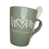 Caneca De Cerâmica Home Com Colher Verde