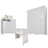 Quarto Bebê 6 Portas Ternura Baby E Mini Berço Moisés Alegria Com Colchão Branco Flex - Incorplac