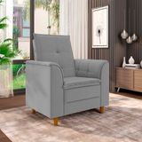 Poltrona Para Sala Confortável Decorativa Laura Veludo Cinza