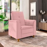 Poltrona Para Sala Confortável Decorativa Laura Veludo Rosa