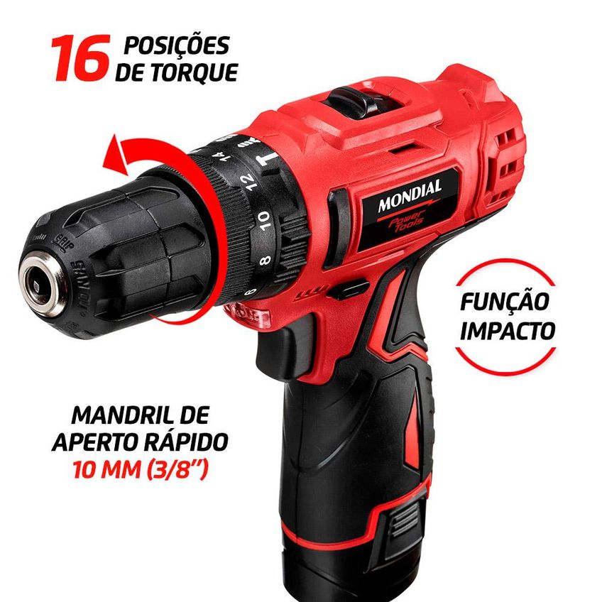 Parafusadeira Furadeira 12v Mondial 54 Peças Com Maleta Pi-11ma - imagem 3