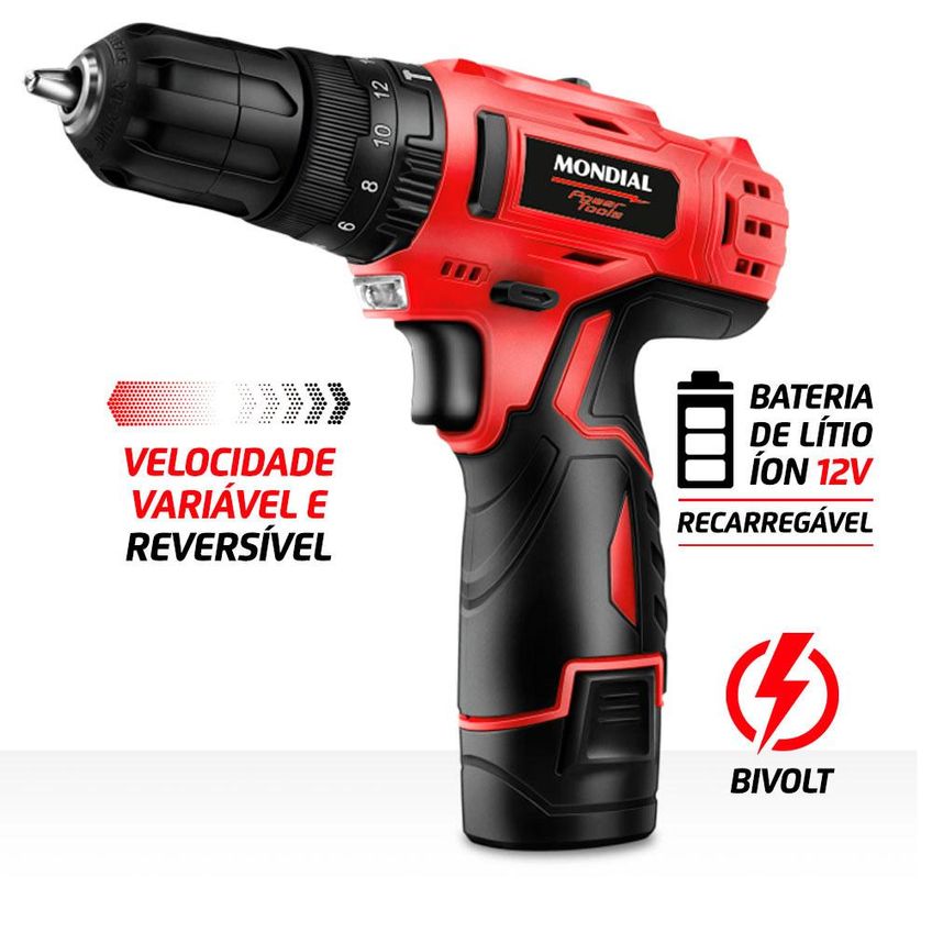 Parafusadeira Furadeira 12v Mondial 54 Peças Com Maleta Pi-11ma - imagem 4