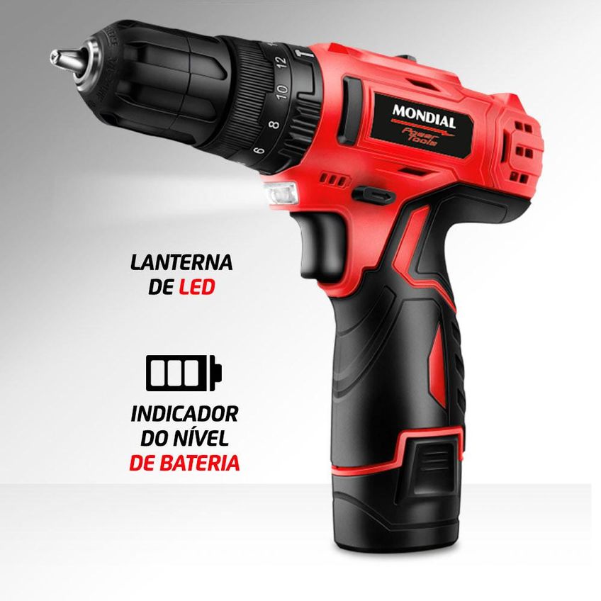Parafusadeira Furadeira 12v Mondial 54 Peças Com Maleta Pi-11ma - imagem 5