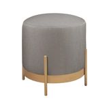 Puff Redondo Ágar Em Linho E Base Metal Dourado Linho Cinza