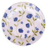 Prato De Cerâmica Sobremesa 18cm Flores Azuis Biona