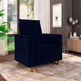 Poltrona Para Sala Confortável Decorativa Laura Veludo Azul Marinho