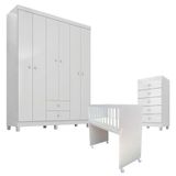 Quarto Bebê 6 Portas Com Gaveteiro Ternura Baby E Mini Berço Moisés Alegria Com Colchão - Incorplac