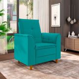 Poltrona Para Sala Confortável Decorativa Laura Suede Azul Turquesa