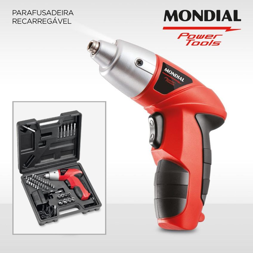 Kit Parafusadeira Sem Fio 4.8v Com 44 Peças Mondial Fpf05m Bivolt - imagem 2
