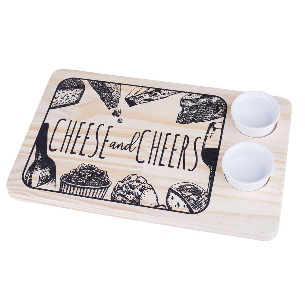 Tábua De Frios Retangular Madeira 20x33cm Com 2 Potes Cazza 57pt