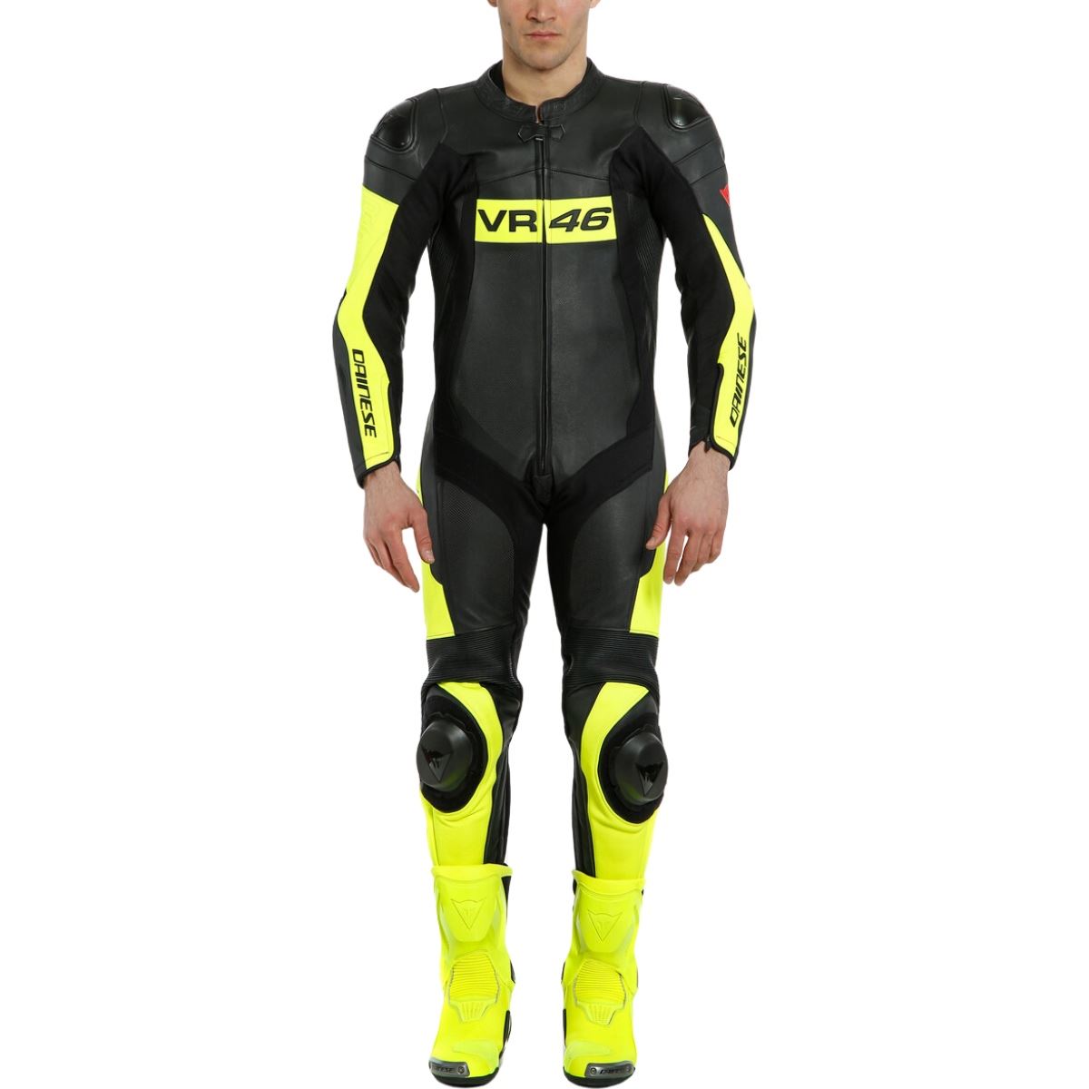 Macacão Dainese Pro Vr46 Tavullia Perfurado 1 Peça - Preto/amarelo