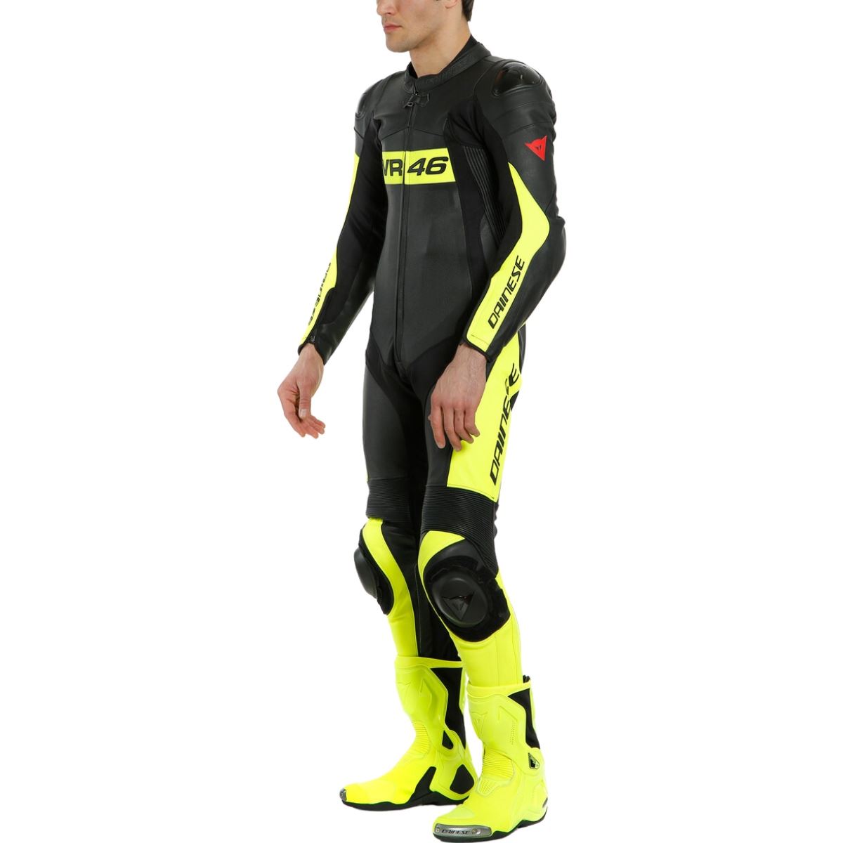 Macacão Dainese Pro Vr46 Tavullia Perfurado 1 Peça - Preto/amarelo