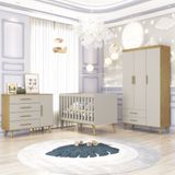 Quarto De Bebê Completo Berço Mini Cama Com Guarda Roupa E Cômoda Ludmila Off White/bétula