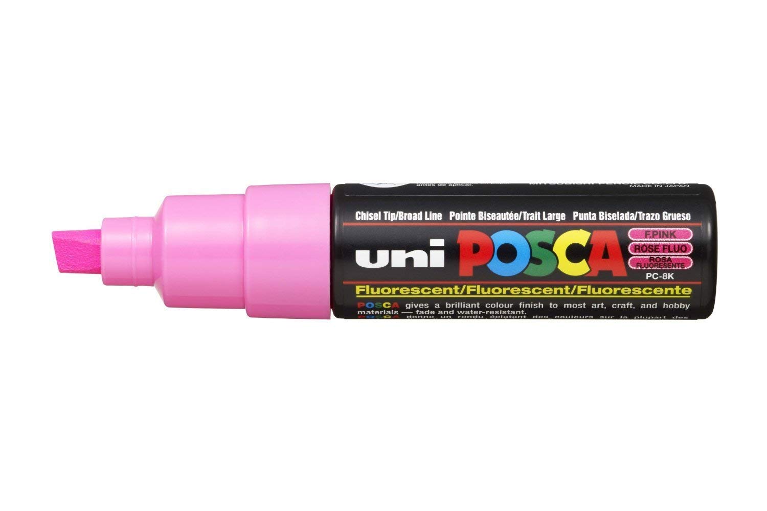 Caneta Marcadora Uni Posca Pc-8k Com Ponta De Cinzel Rosa Fluorescente X6