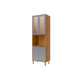 Paneleiro De Cozinha Cristaleira Celeste C/ 4 Portas (2 C/ Vidro Reflecta) E 1 Nicho 70cm Cinamomo/platina - Mgm