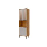 Paneleiro De Cozinha Cristaleira Celeste C/ 4 Portas (2 C/ Vidro Reflecta) E 1 Nicho 70cm Cinamomo/off White - Mgm