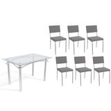 Sala De Jantar Completa Elba C/ Tampo De Vidro 120cm E 6 Cadeiras Zaria Cromada - Suede Cinza - Kappesberg