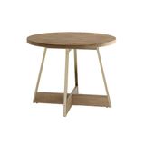 Mesa De Sala Jantar Átria 1594 Redonda Aço C/ Tampo Madeirado Redondo 100cm Dourado/noce/carvalho - Carraro