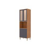 Paneleiro De Cozinha Cristaleira Celeste C/ 4 Portas (2 C/ Vidro Reflecta) E 1 Nicho 70cm Cinamomo/titanium - Mgm