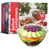 Tigelas De Salada De Plástico Munfix 32 Onças Com Tampas, Pacote Com 50 Unidades, Transparente X50