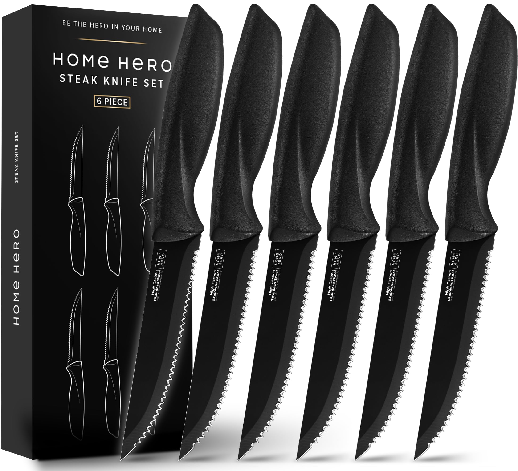 Facas Para Bife Home Hero Em Aço Inoxidável De Alto Carbono (6 Unidades)