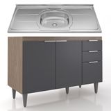 Balcão De Cozinha Com Pia Inox 120cm Pérola Z34 Freijó/grafite - Mpozenato