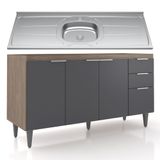Balcão De Cozinha Com Pia Inox 150cm Pérola Z34 Freijó/grafite - Mpozenato