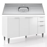 Balcão De Cozinha Com Pia Inox 150cm Pérola Z34 Branco - Mpozenato